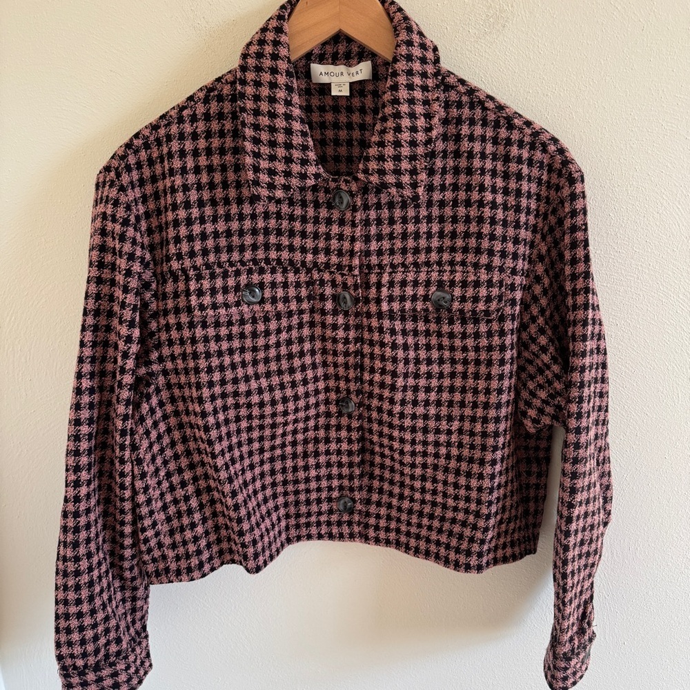 Amour Vert Pink and Black Houndstooth Jacket Blazer